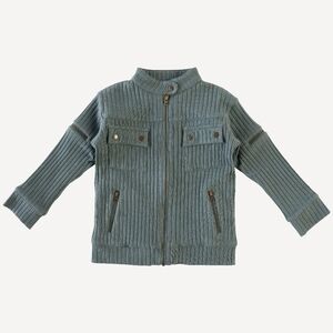 NWT 7Y Kate Quinn Long Sleeve Motorcycle Jacket Stormy Weather Blue Wide Rib